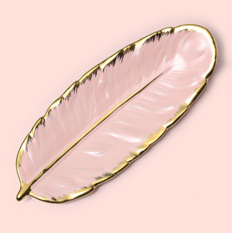 Phnom Penh Ceramic Dessert Plate Feather Plate Banana Leaf Fruit Dried Fruit Storage Tray, Size:, Large （Bright Emerald), Small (Bright Emerald), Large (Bright Peach Pink), Small (Bright Peach Pink), Large (Matt Black), Small (Matte  Black)            ...