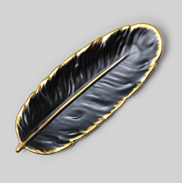 Phnom Penh Ceramic Dessert Plate Feather Plate Banana Leaf Fruit Dried Fruit Storage Tray, Size:, Large （Bright Emerald), Small (Bright Emerald), Large (Bright Peach Pink), Small (Bright Peach Pink), Large (Matt Black), Small (Matte  Black)            ...
