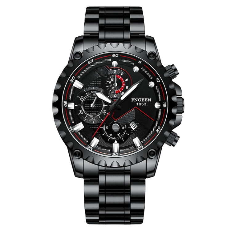 FNGEEN 5055 Men Waterproof Sports Fashion Stainless Steel Watch, Black Steel Black Surface, White Steel Black Surface, White Steel White Surface, Black Leather Black Steel Black Surface, Black Leather White Steel Black Surface                          ...
