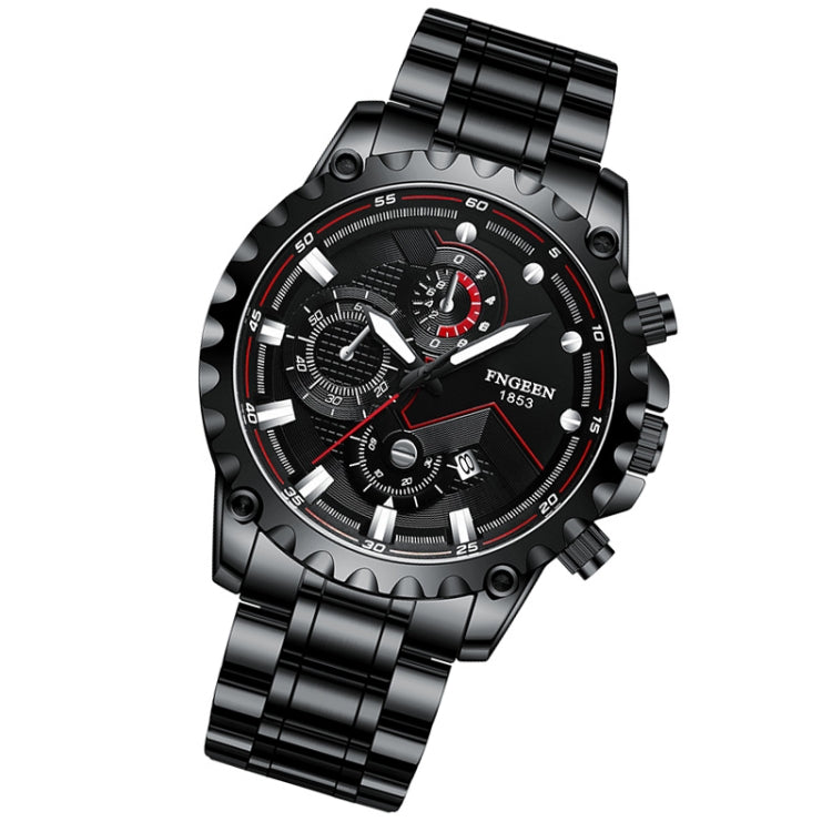FNGEEN 5055 Men Waterproof Sports Fashion Stainless Steel Watch, Black Steel Black Surface, White Steel Black Surface, White Steel White Surface, Black Leather Black Steel Black Surface, Black Leather White Steel Black Surface                          ...