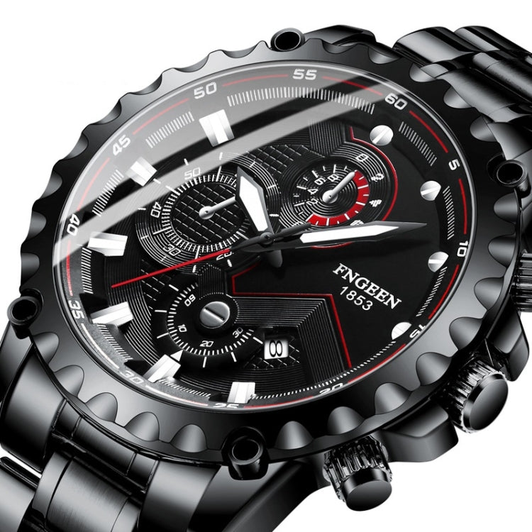 FNGEEN 5055 Men Waterproof Sports Fashion Stainless Steel Watch, Black Steel Black Surface, White Steel Black Surface, White Steel White Surface, Black Leather Black Steel Black Surface, Black Leather White Steel Black Surface                          ...