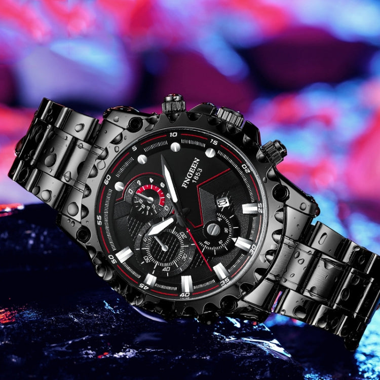 FNGEEN 5055 Men Waterproof Sports Fashion Stainless Steel Watch, Black Steel Black Surface, White Steel Black Surface, White Steel White Surface, Black Leather Black Steel Black Surface, Black Leather White Steel Black Surface                          ...