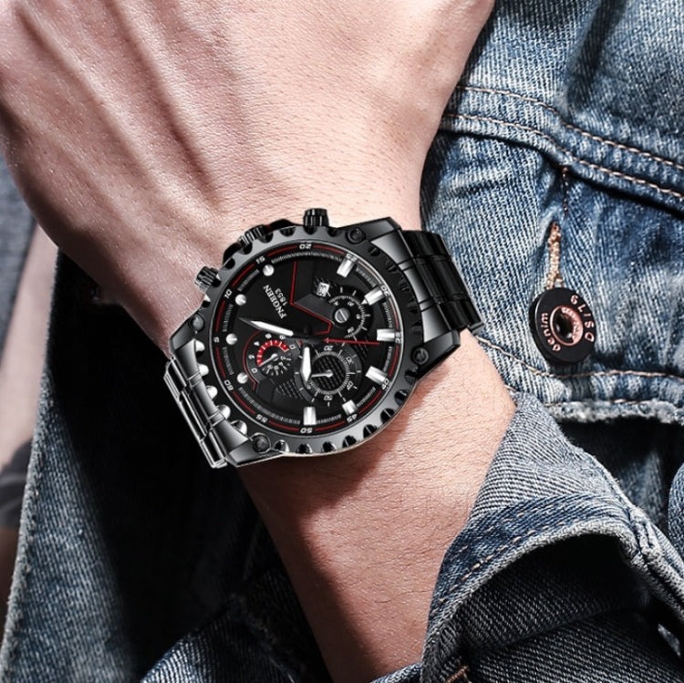 FNGEEN 5055 Men Waterproof Sports Fashion Stainless Steel Watch, Black Steel Black Surface, White Steel Black Surface, White Steel White Surface, Black Leather Black Steel Black Surface, Black Leather White Steel Black Surface                          ...