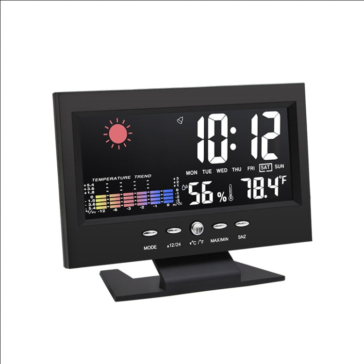 8082T Weather Forecast Clock LED Color Screen Perpetual Calendar Temperature And Humidity Intelligent Voice Control Electronic Alarm Cloc,Specification:, Black, Black + USB