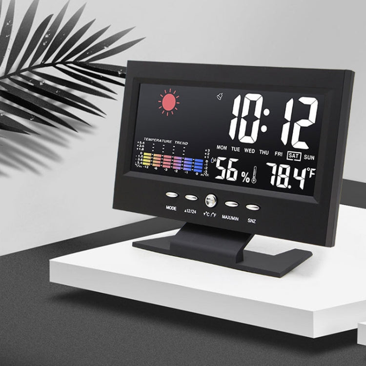 8082T Weather Forecast Clock LED Color Screen Perpetual Calendar Temperature And Humidity Intelligent Voice Control Electronic Alarm Cloc,Specification:, Black, Black + USB