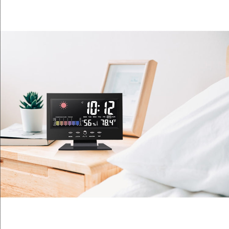 8082T Weather Forecast Clock LED Color Screen Perpetual Calendar Temperature And Humidity Intelligent Voice Control Electronic Alarm Cloc,Specification:, Black, Black + USB