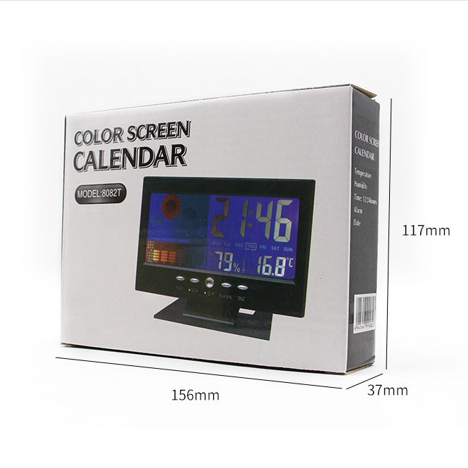 8082T Weather Forecast Clock LED Color Screen Perpetual Calendar Temperature And Humidity Intelligent Voice Control Electronic Alarm Cloc,Specification:, Black, Black + USB
