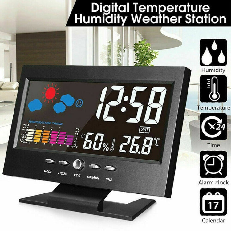 8082T Weather Forecast Clock LED Color Screen Perpetual Calendar Temperature And Humidity Intelligent Voice Control Electronic Alarm Cloc,Specification:, Black, Black + USB