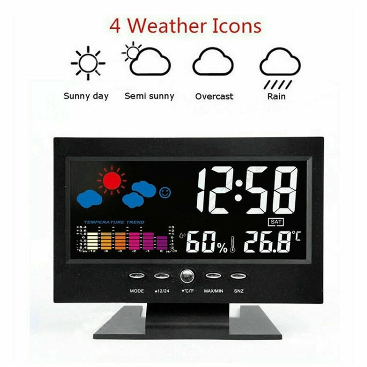 8082T Weather Forecast Clock LED Color Screen Perpetual Calendar Temperature And Humidity Intelligent Voice Control Electronic Alarm Cloc,Specification:, Black, Black + USB