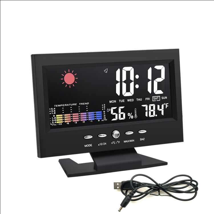 8082T Weather Forecast Clock LED Color Screen Perpetual Calendar Temperature And Humidity Intelligent Voice Control Electronic Alarm Cloc,Specification:, Black, Black + USB
