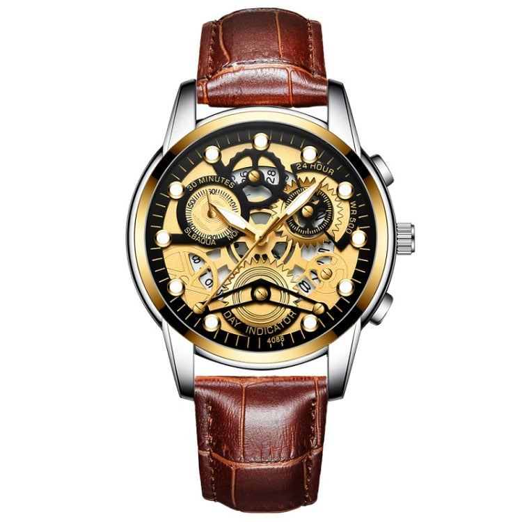 FNGEEN 4088 Men Hollow Quartz Watch Student Waterproof Luminous Watch, Full Gold Gold Surface, Full Gold Black Surface, Black Steel Black Surface White Nails, Black Steel Black Surface Gold Nails, Gold And Gold Surface, Gold Black Surface              ...