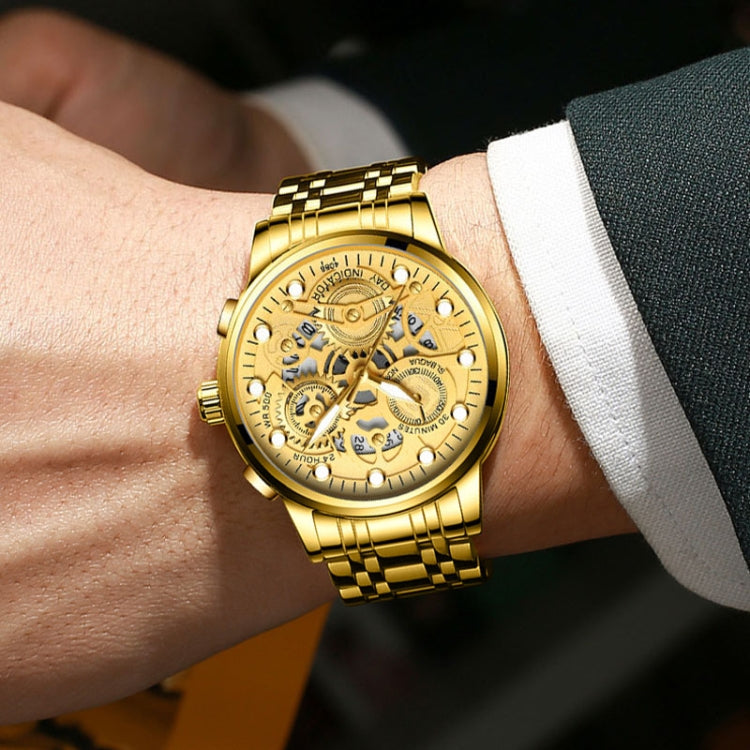 FNGEEN 4088 Men Hollow Quartz Watch Student Waterproof Luminous Watch, Full Gold Gold Surface, Full Gold Black Surface, Black Steel Black Surface White Nails, Black Steel Black Surface Gold Nails, Gold And Gold Surface, Gold Black Surface              ...