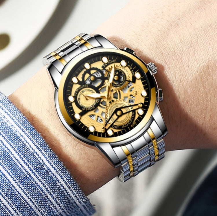FNGEEN 4088 Men Hollow Quartz Watch Student Waterproof Luminous Watch, Full Gold Gold Surface, Full Gold Black Surface, Black Steel Black Surface White Nails, Black Steel Black Surface Gold Nails, Gold And Gold Surface, Gold Black Surface              ...