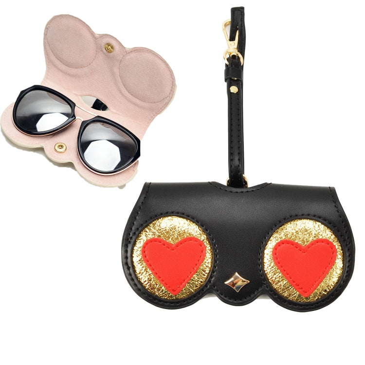 Cute And Funny PU Sunglasses Case Portable Glasses Case With Hanging Buckle, Flowers (Lake Blue Color Matching), Mengbao (Gray Stitching), Cat Girl (Red Frame), Red Love, Big Eyes (Gray), British Style (Stripe Contrast), Red Love Cat Girl, Bat (Black) ...