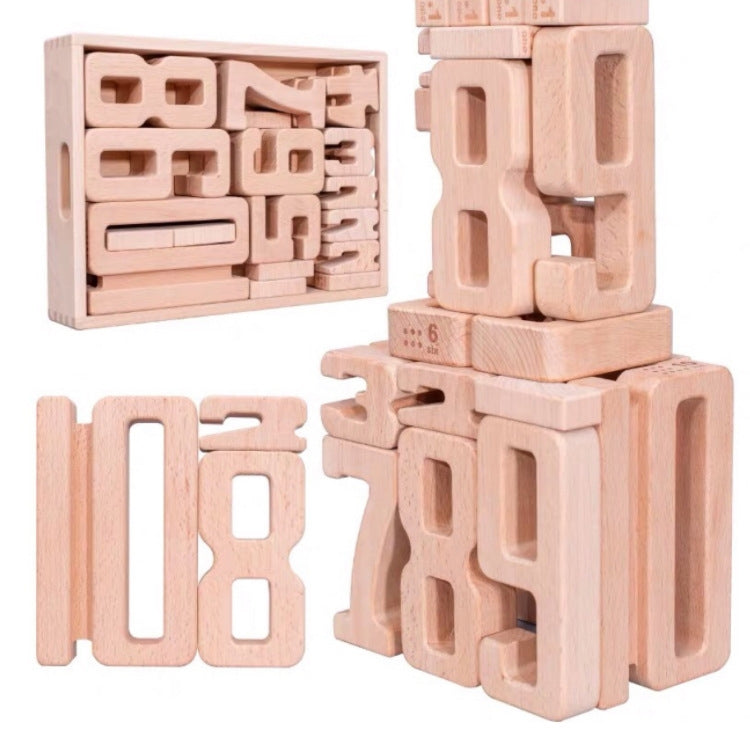 Children Particle Beech Number Building Blocks Children Mathematics Early Education Toy Teaching Aids, Number Building Blocks(32 PCS / Set)