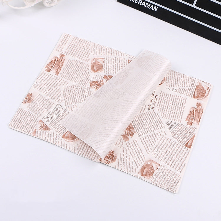 100 Sheets / Pack Cake Greaseproof Paper Baking Packaging Plate Paper Hamburger Paper, Colour: Classical Newspaper, Classical Newspaper, Color Pastry, Orange Tower, White English, Coffee English, Wheat English, Pure White, Thick Kraft Paper, Gray Tower