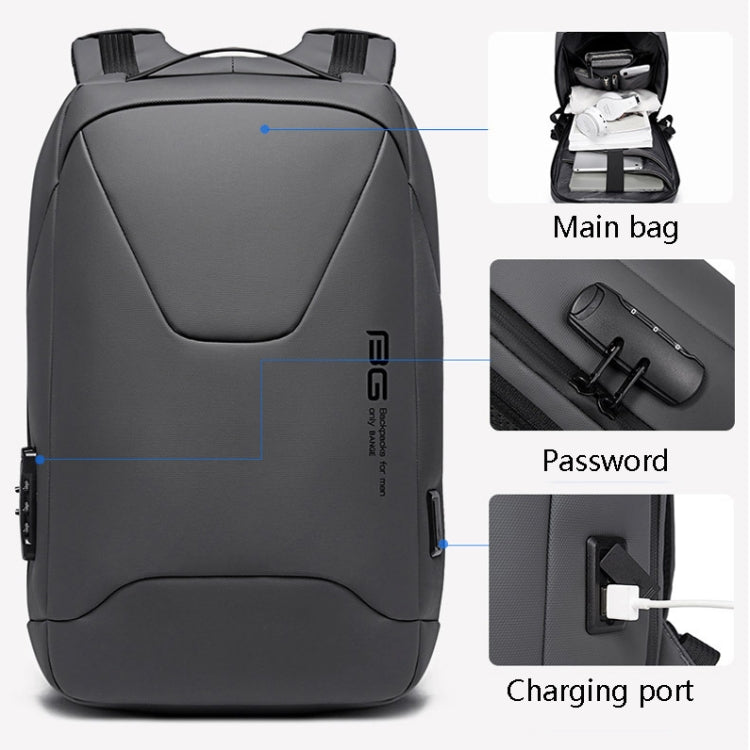 BANEG BG-22188 Fashion Business Anti-Theft Backpack Backpack with External USB Charging Port, Black, Gray