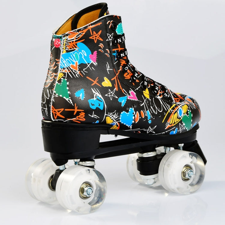 Adult Children Graffiti Roller Skates Shoes Double Row Four-Wheel Roller Skates Shoes, 34, 35, 36, 37, 38, 39, 40, 41, 42, 43, 44