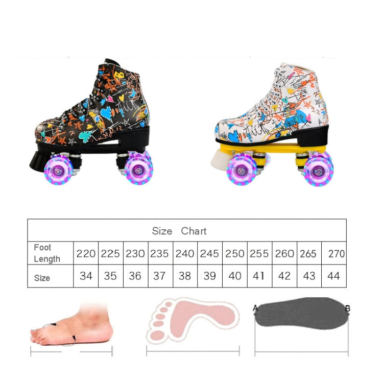 Adult Children Graffiti Roller Skates Shoes Double Row Four-Wheel Roller Skates Shoes, 34, 35, 36, 37, 38, 39, 40, 41, 42, 43, 44