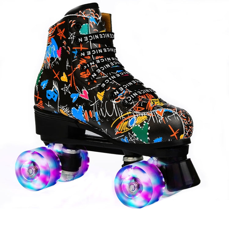 Adult Children Graffiti Roller Skates Shoes Double Row Four-Wheel Roller Skates Shoes, 34, 35, 36, 37, 38, 39, 40, 41, 42, 43, 44