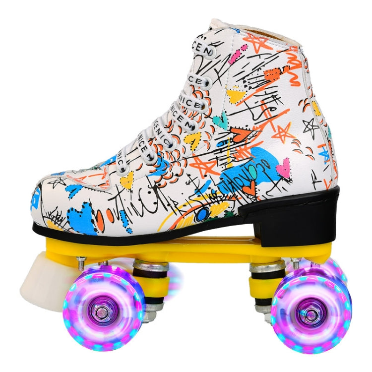 Adult Children Graffiti Roller Skates Shoes Double Row Four-Wheel Roller Skates Shoes, 34, 35, 36, 37, 38, 39, 40, 41, 42, 43, 44