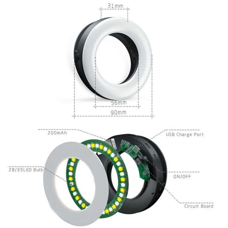 Mobile Phone Live Selfie Light LED Beauty Ring Fill Light, White, Pink, Black