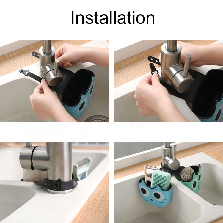 Kitchen Cartoon Multifunctional Sink Drain Hanging Bag Adjustable Buckle Bathroom Storage Basket, Pink, Blue, Green