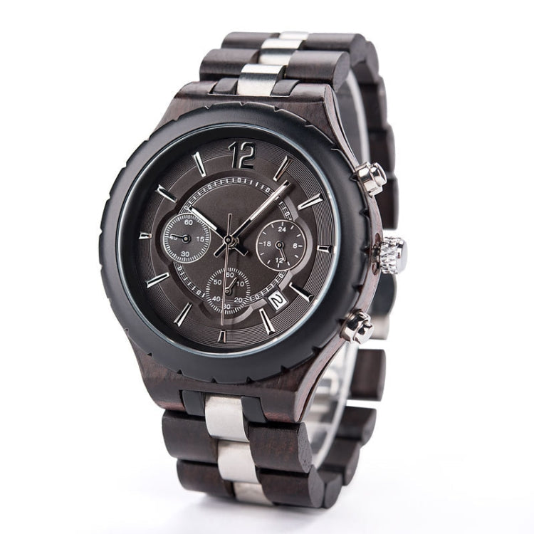 D21 Men Wooden Strap Stainless Steel Luminous Waterproof Watch, White, Black