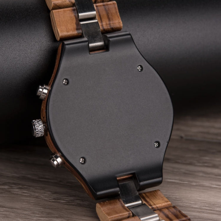 D21 Men Wooden Strap Stainless Steel Luminous Waterproof Watch, White, Black