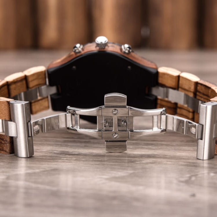 D21 Men Wooden Strap Stainless Steel Luminous Waterproof Watch, White, Black