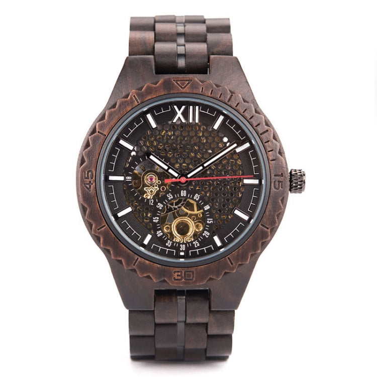 Hollow Dial Wooden Strap Men Mechanical Watch, D27-1, D27-2