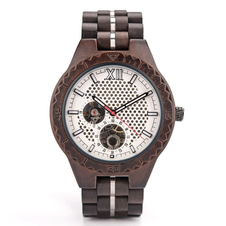 Hollow Dial Wooden Strap Men Mechanical Watch, D27-1, D27-2
