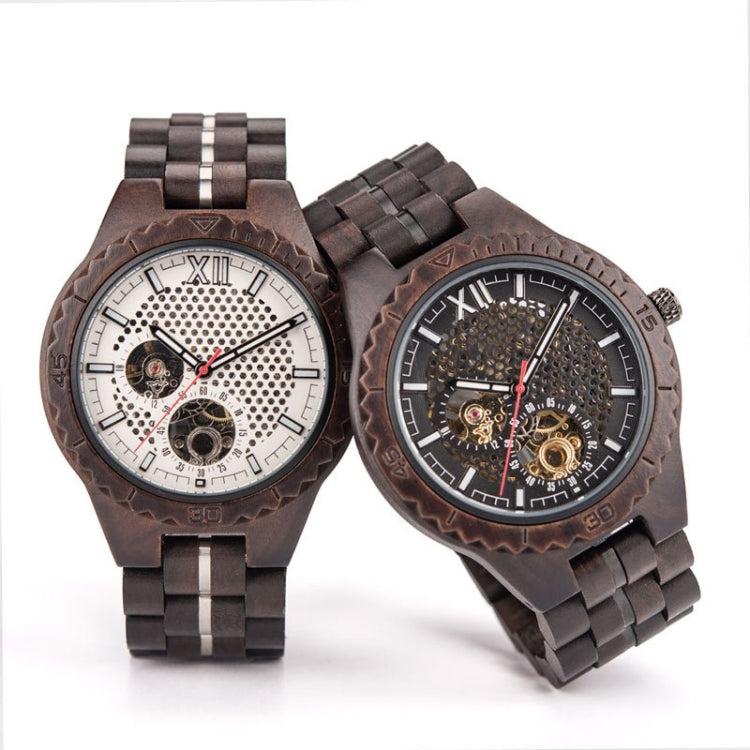 Hollow Dial Wooden Strap Men Mechanical Watch, D27-1, D27-2