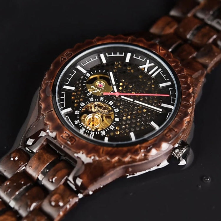 Hollow Dial Wooden Strap Men Mechanical Watch, D27-1, D27-2