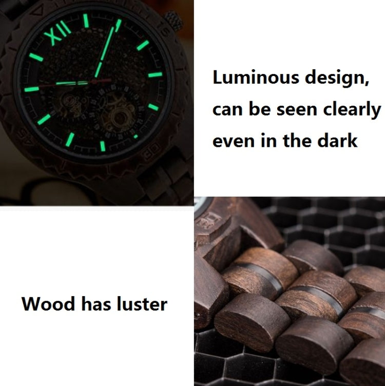 Hollow Dial Wooden Strap Men Mechanical Watch, D27-1, D27-2