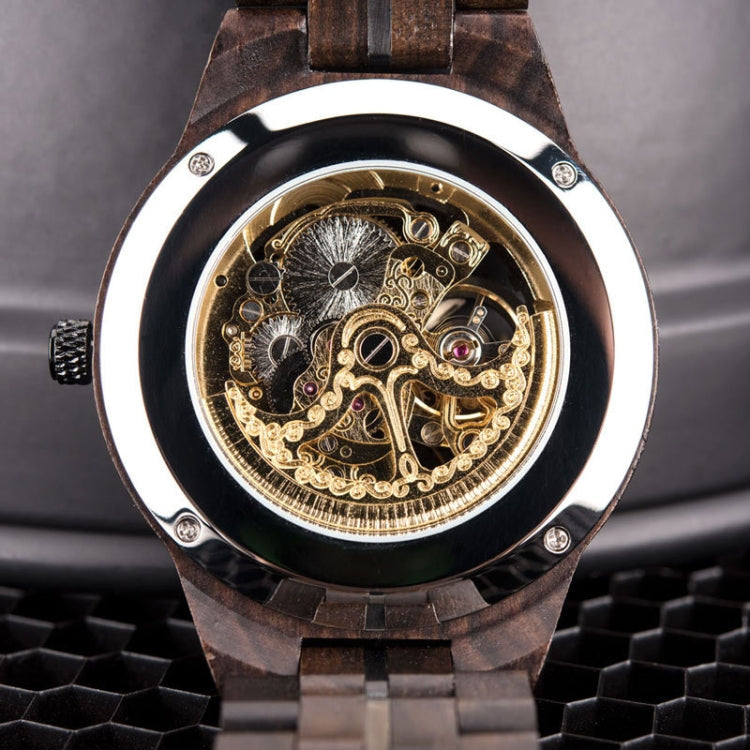 Hollow Dial Wooden Strap Men Mechanical Watch, D27-1, D27-2