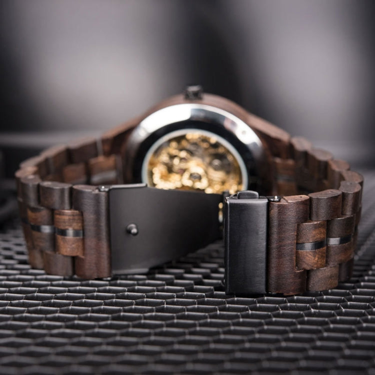 Hollow Dial Wooden Strap Men Mechanical Watch, D27-1, D27-2