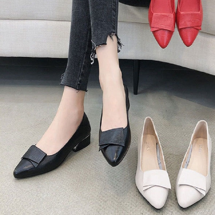 Spring And Summer Cowhide Shoes With Thick Heel Mid-Heel For Women, 34, 35, 36, 37, 38, 39, 40, 41