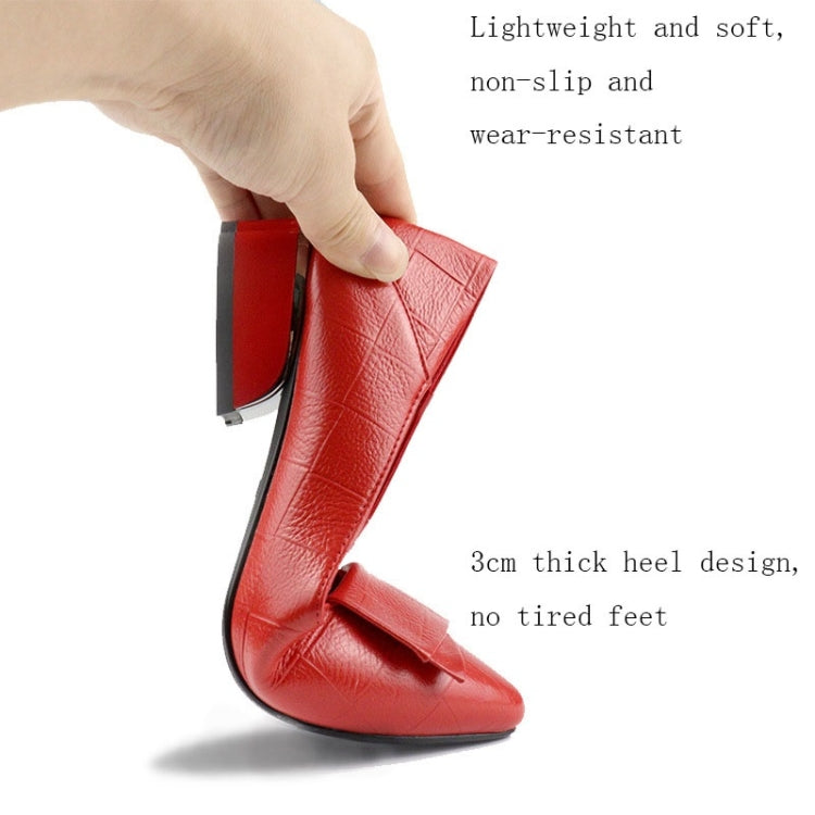Spring And Summer Cowhide Shoes With Thick Heel Mid-Heel For Women, 34, 35, 36, 37, 38, 39, 40, 41