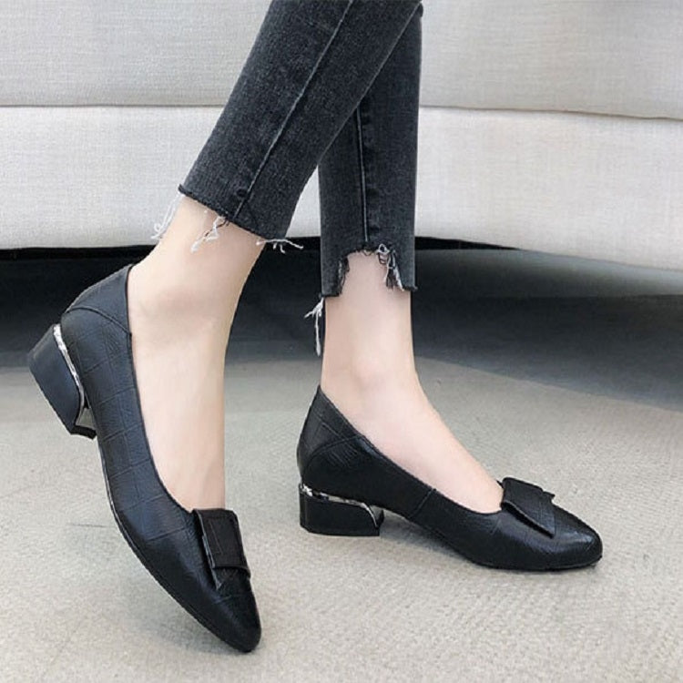 Spring And Summer Cowhide Shoes With Thick Heel Mid-Heel For Women, 34, 35, 36, 37, 38, 39, 40, 41