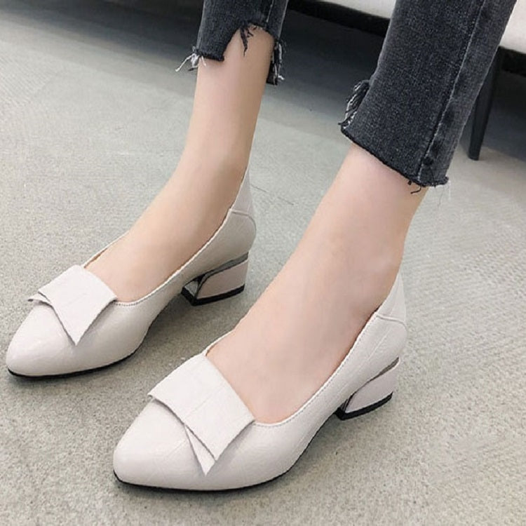 Spring And Summer Cowhide Shoes With Thick Heel Mid-Heel For Women, 34, 35, 36, 37, 38, 39, 40, 41