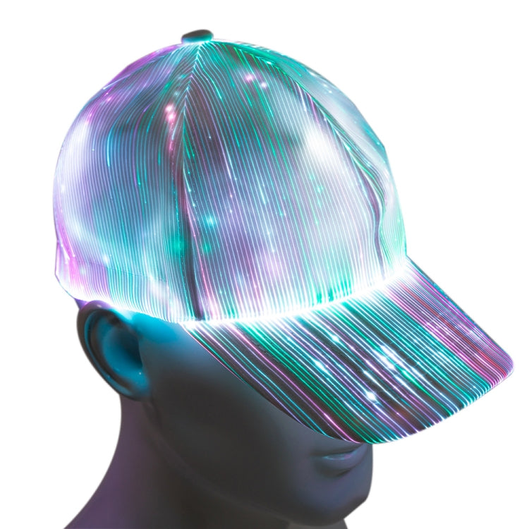 LED Fiber Optic Luminous Hat Couple Luminous Hat Outdoor Luminous Cap Performance Hat, White Colorful Light, Black Colorful Light