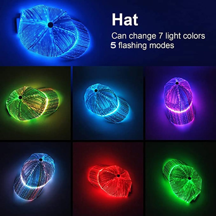 LED Fiber Optic Luminous Hat Couple Luminous Hat Outdoor Luminous Cap Performance Hat, White Colorful Light, Black Colorful Light