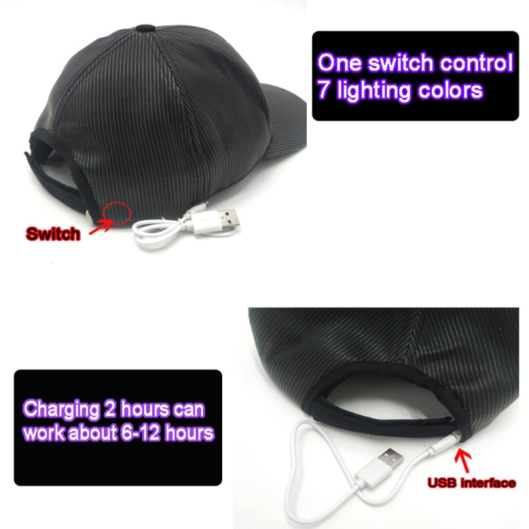 LED Fiber Optic Luminous Hat Couple Luminous Hat Outdoor Luminous Cap Performance Hat, White Colorful Light, Black Colorful Light