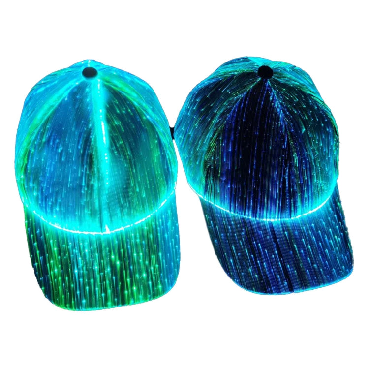 LED Fiber Optic Luminous Hat Couple Luminous Hat Outdoor Luminous Cap Performance Hat, White Colorful Light, Black Colorful Light