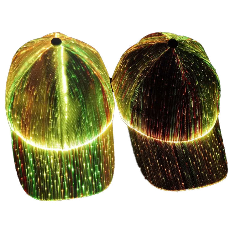 LED Fiber Optic Luminous Hat Couple Luminous Hat Outdoor Luminous Cap Performance Hat, White Colorful Light, Black Colorful Light