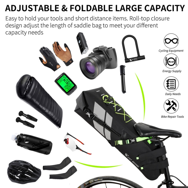 West Biking Bicycle Bag Full Waterproof Reflective Tail Bag Long-Distance Capacity Rear Seat Bag, 10L