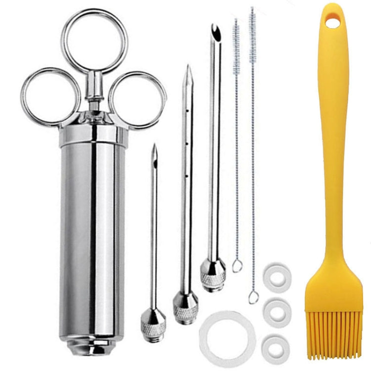 Stainless Steel Seasoning Steak Syringe Turkey Needle Set With Cleaning Silicone Brush, 11 in 1 (Red ), 11 in 1 (Black ), 11 in 1 (Blue), 11 in 1 (Green), 11 in 1 (Orange ), 11 in 1 (Yellow ), 11 in 1 (Yellow White)