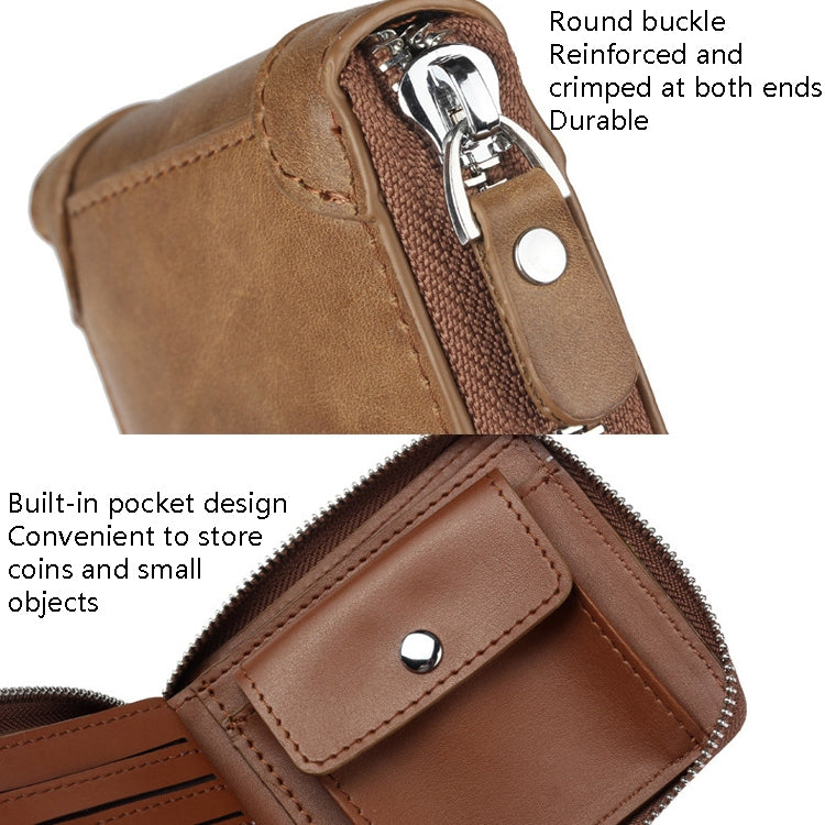 WEIXIER W98 Men Hand Take Short Wallet Zipper Bag, Dark Brown, Khaki, Black