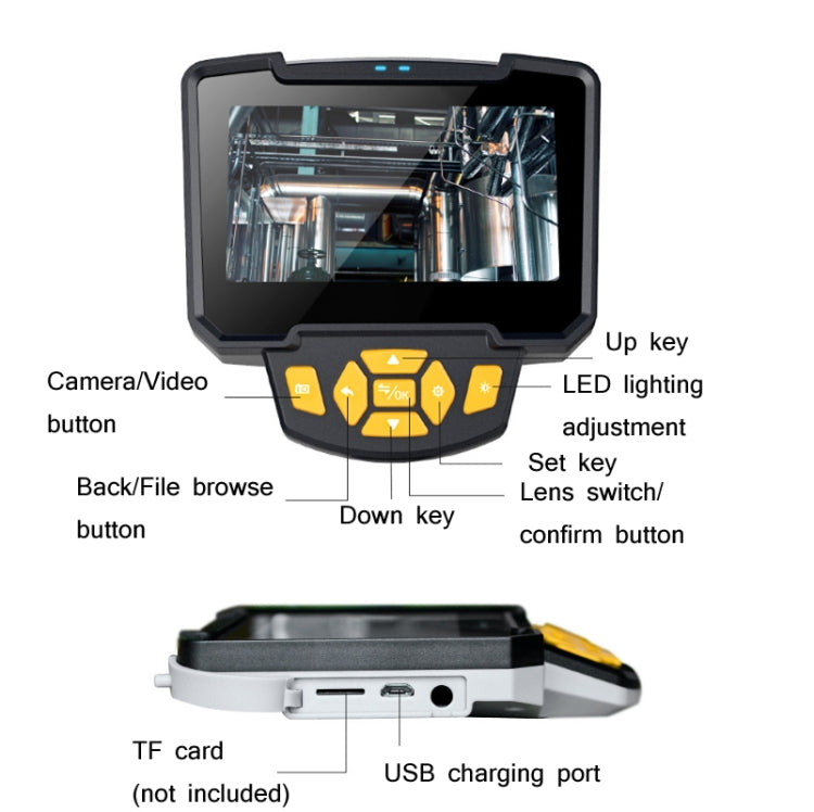 Industrial Dual-Lens Endoscope HD Handheld Screen Pipe Car Inspection Tool, Line Length 1m, Line Length 5m, Line Length 10m